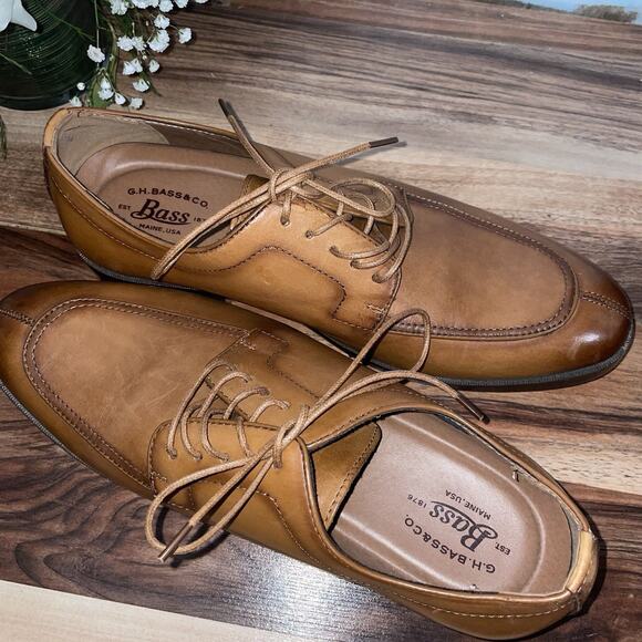 G.H. Bass & Co. Leather Oxford Dress Shoes Size 11.5M Tan Cognac Brown Cap Toe main image 10